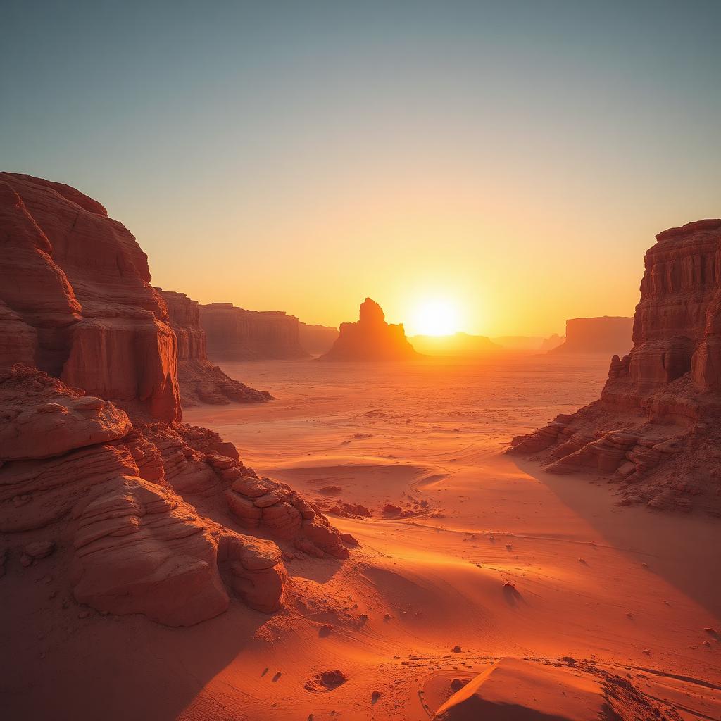 AlUla desert rock formations at golden hour in Saudi Arabia
