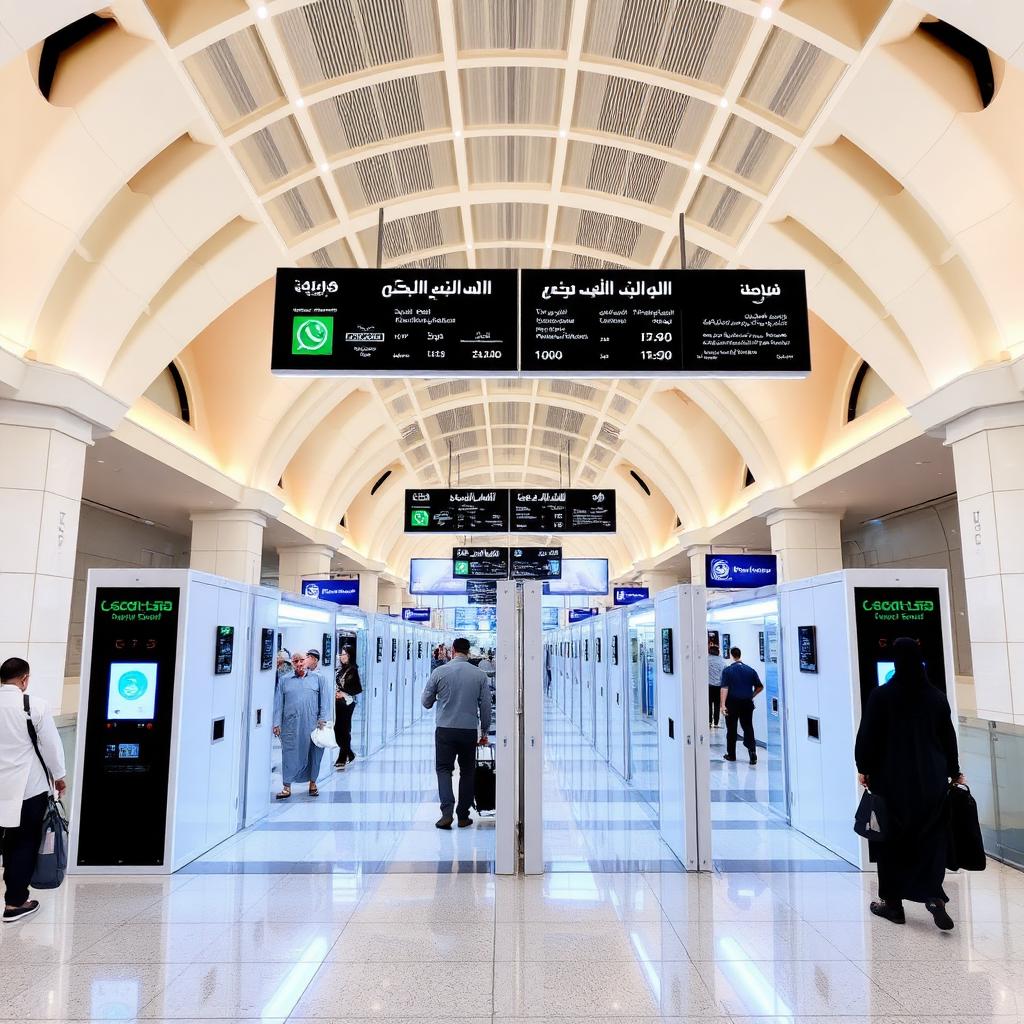 Modern Saudi Arabia airport immigration checkpoint with electronic e-gates