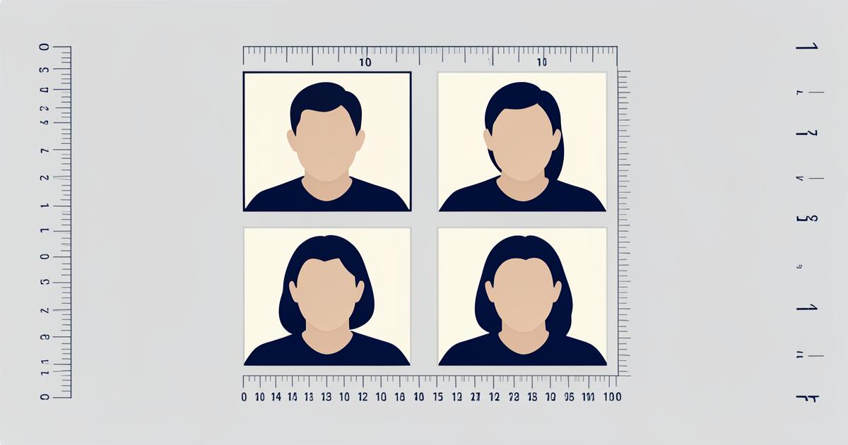 Passport photo with measurement guides for size, head height and background